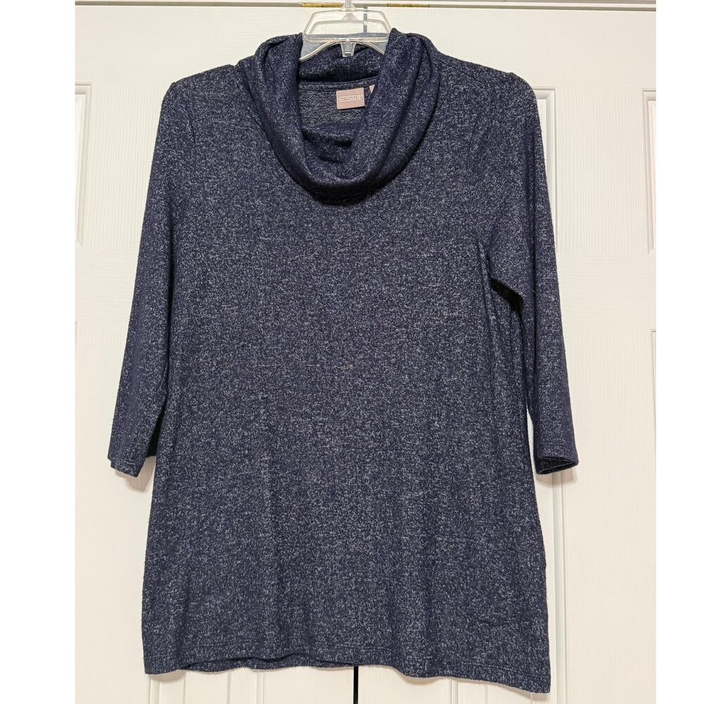 Chico's Cowl Neck Sweater Tunic, Dark Blue Heather, Size 1